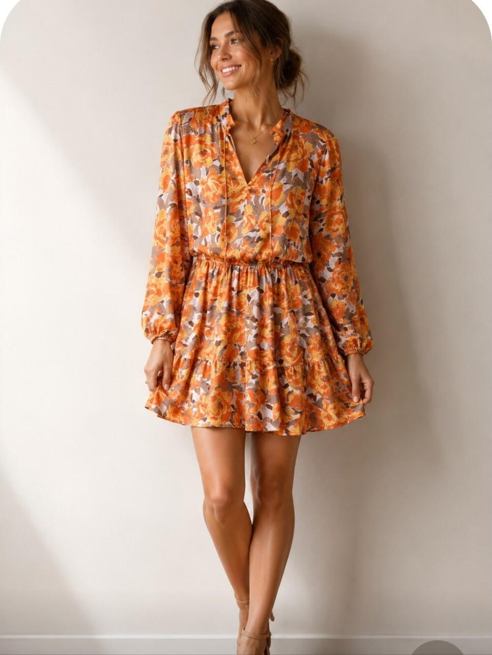 Emily Wonder Floral Orange Short Dress Or Long Tunic 1X